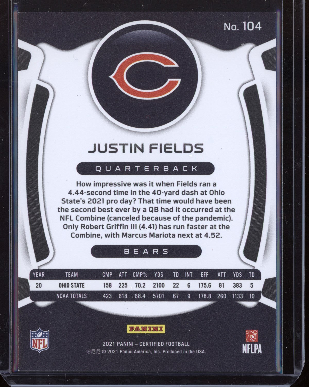 Justin Fields 2021 Panini Certified Bronze Mirror Parallel RC 14/249
