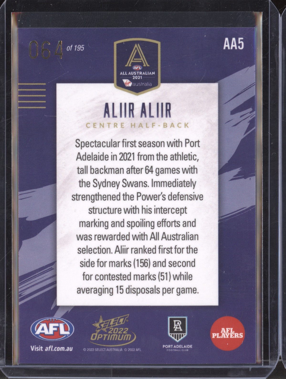 Aliir Aliir 2022 Select Optimum AA5 2021 All Australian 64/195