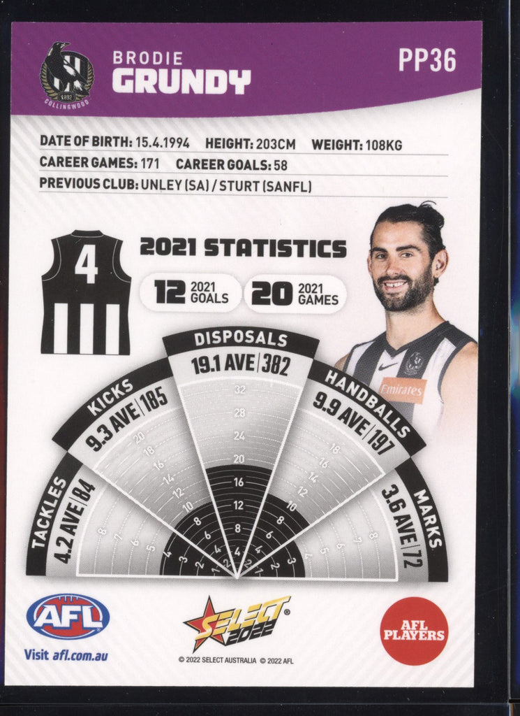 Brodie Grundy 2022 Select Footy Stars Common Card Purple The