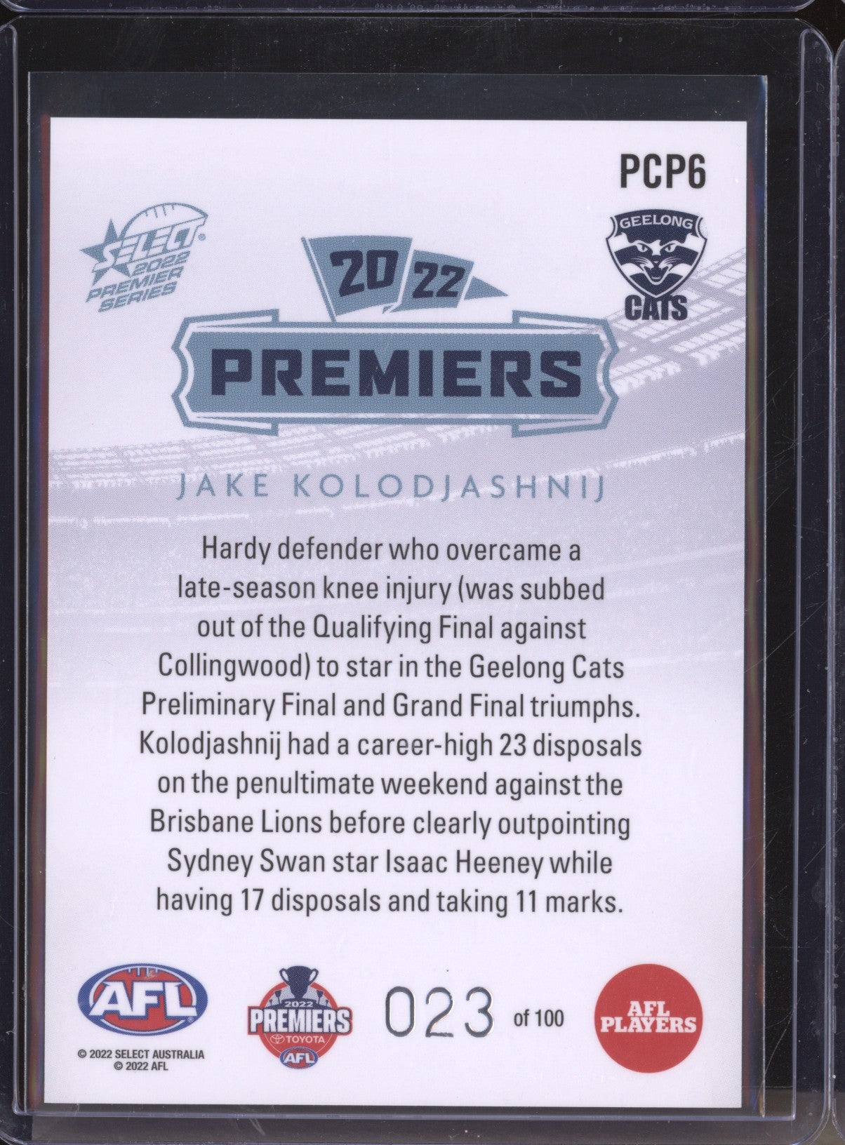 Jake Kolodjashnij 2022 Select Premier Series PCP6 23/100