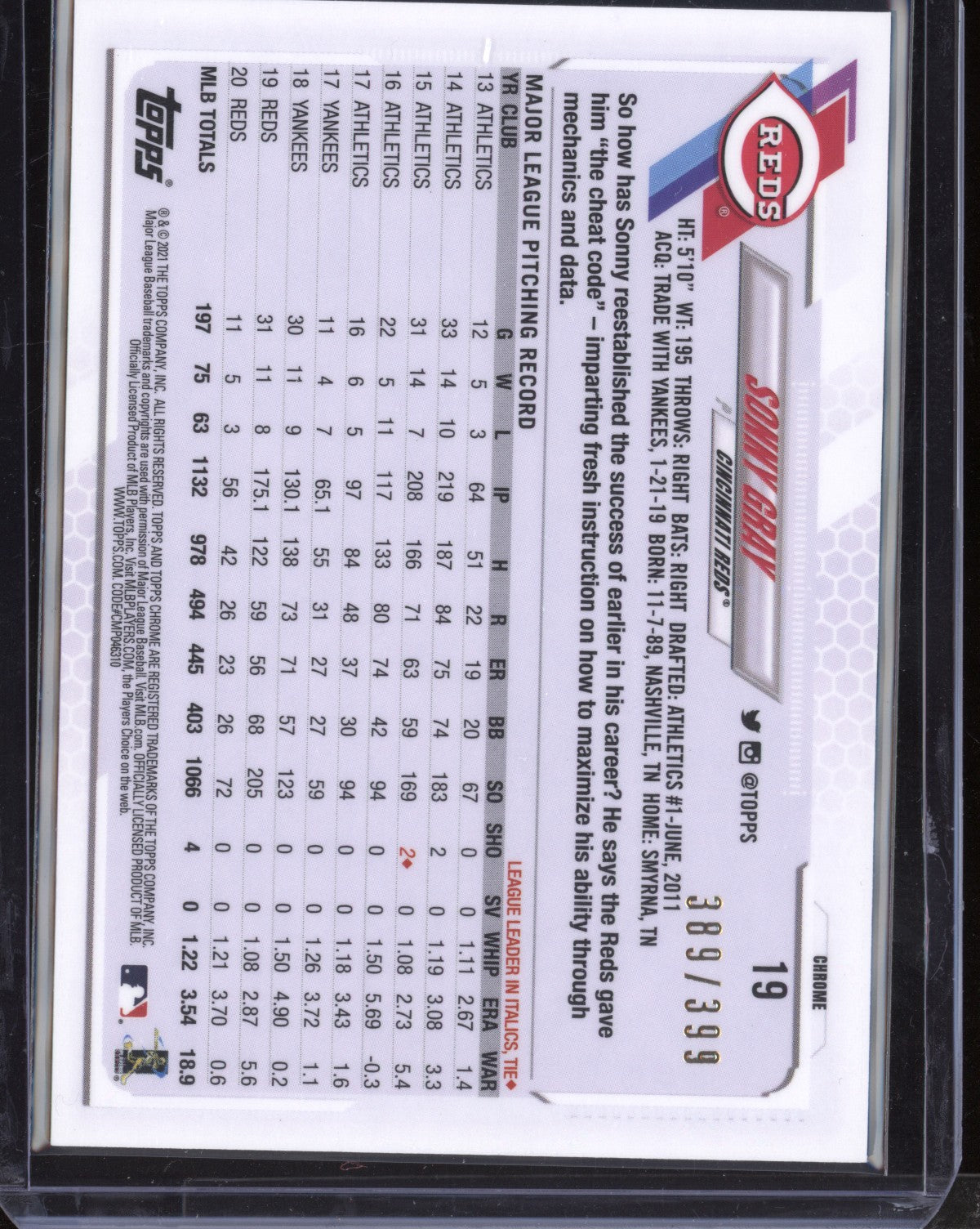 Sonny Gray 2021 Topps Chrome Magenta