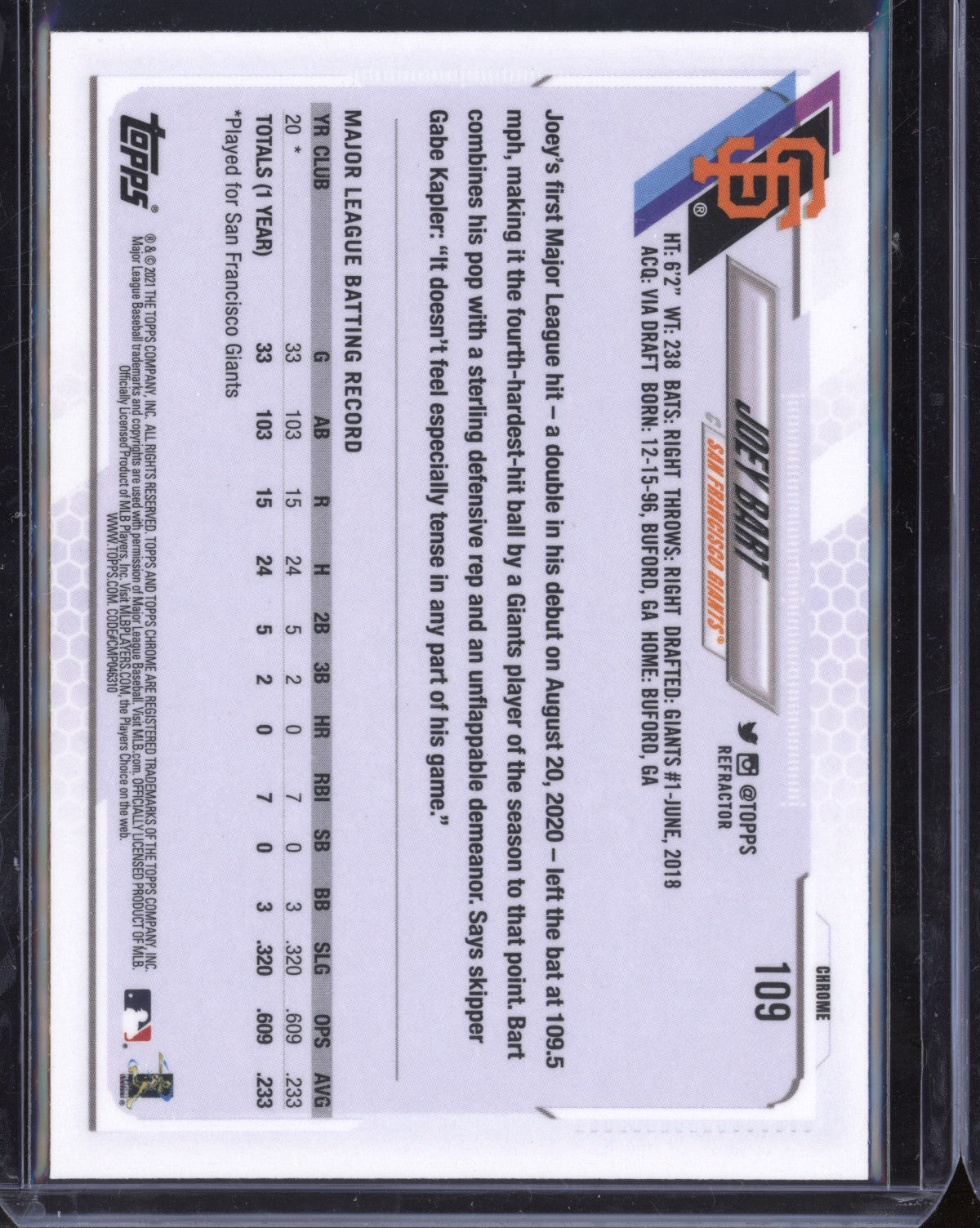 Joey Bart 2021 Topps Chrome Refractor RC