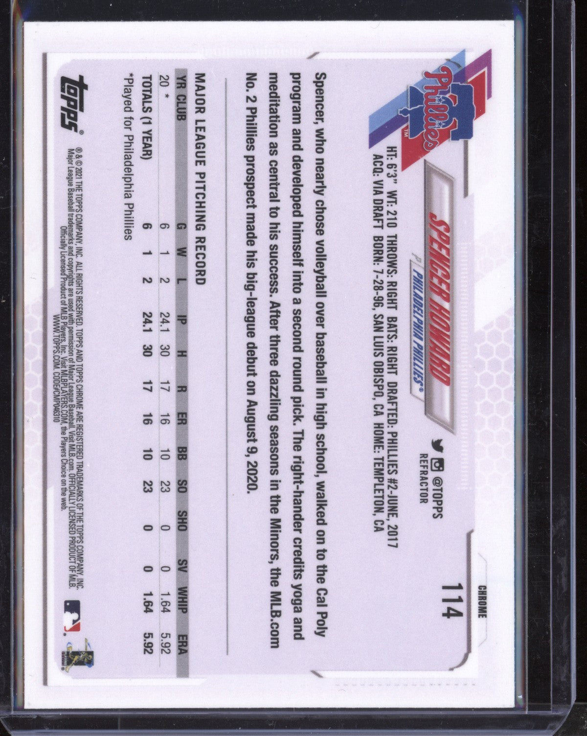 Spencer Howard 2021 Topps Chrome Refractor RC