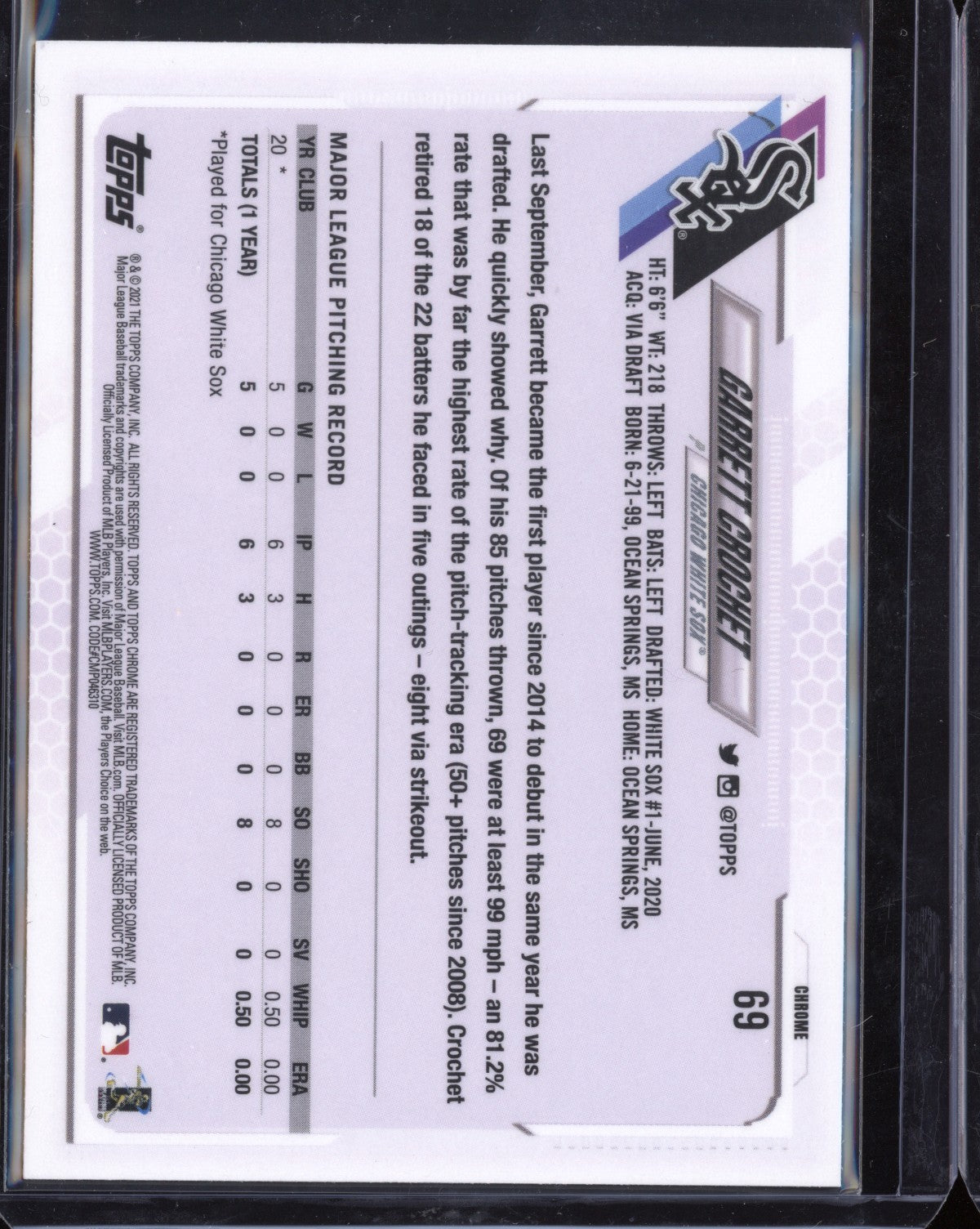 Garrett Crochet 2021 Topps Chrome Hyper RC