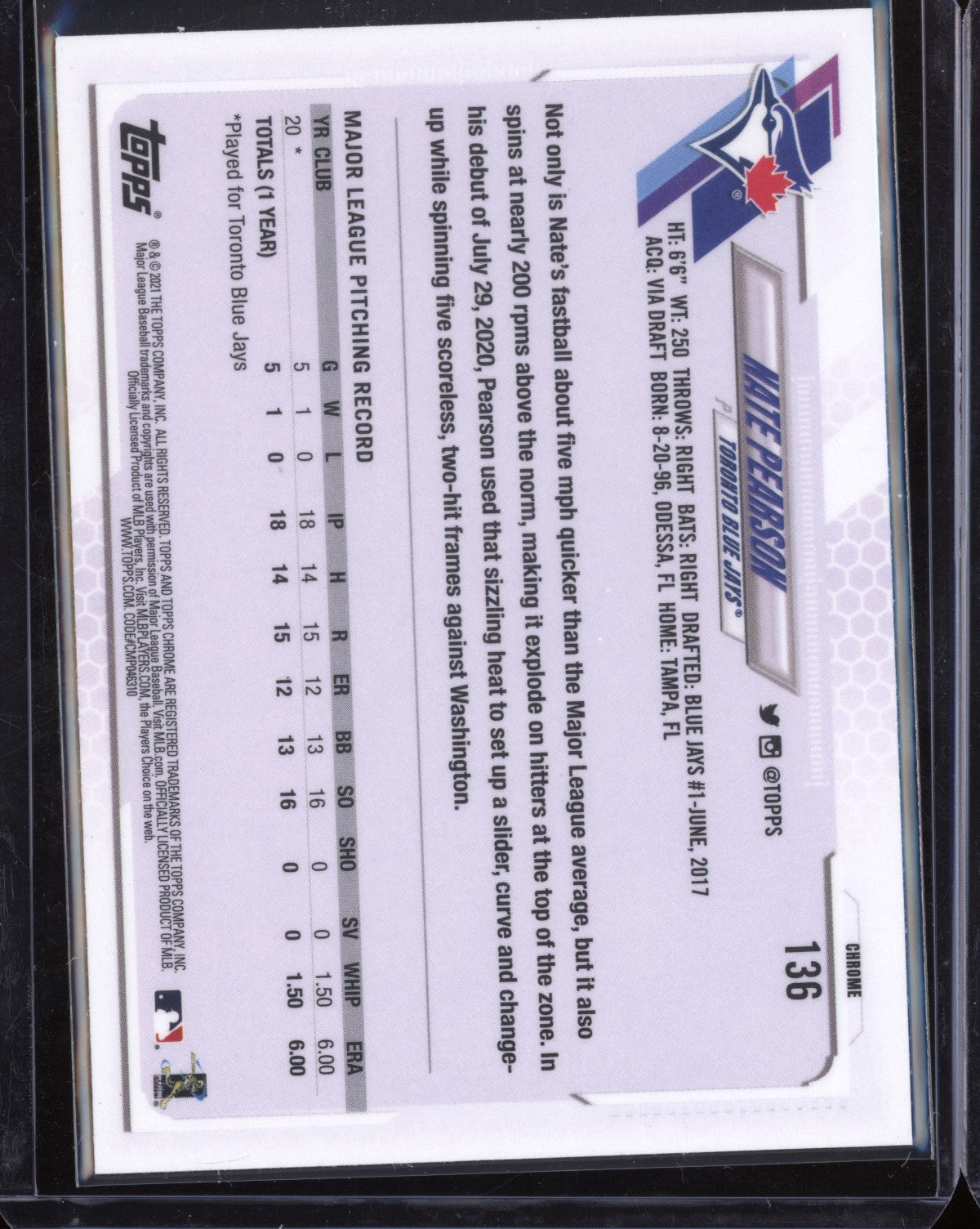 Nate Pearson 2021 Topps Chrome Hyper RC