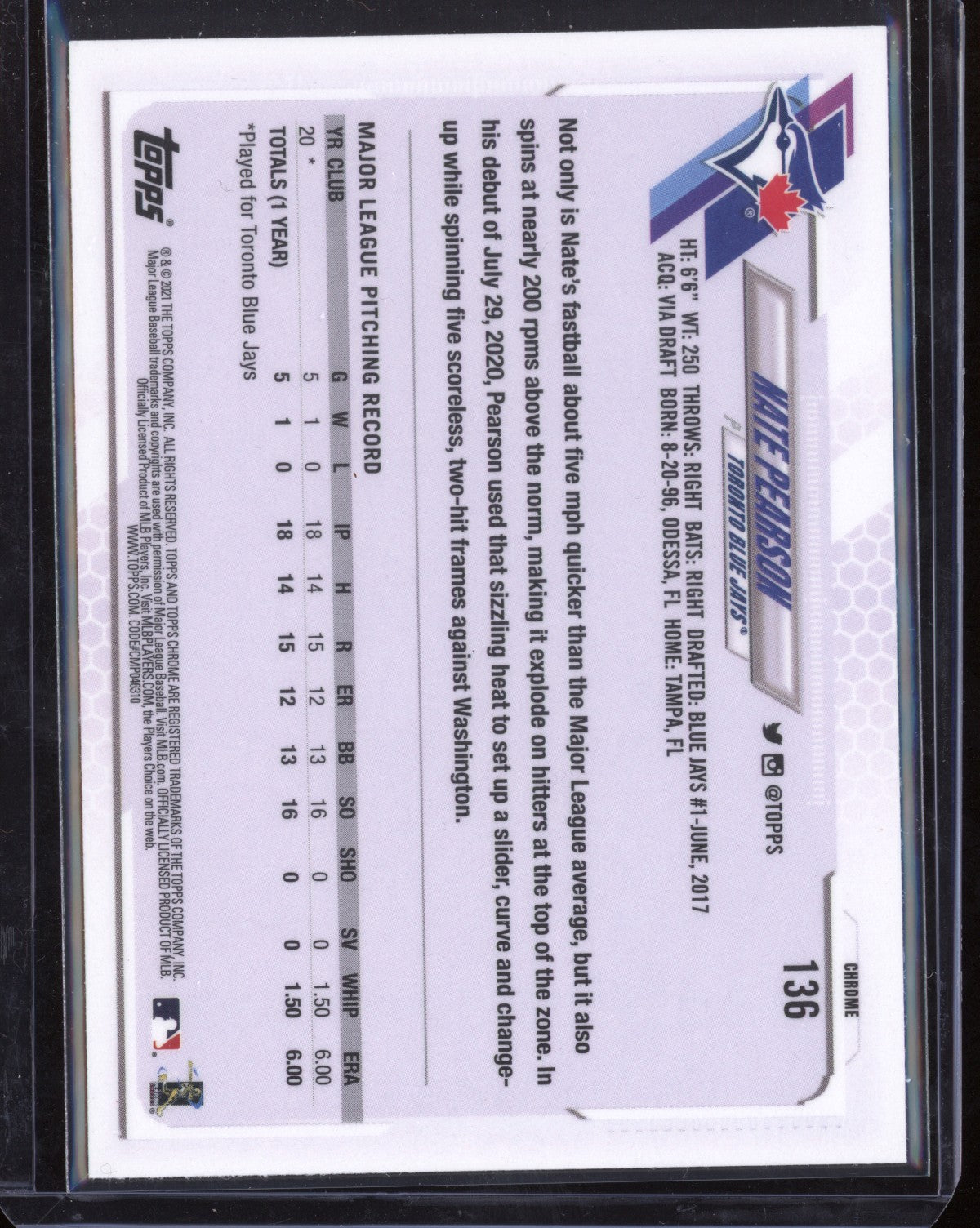 Nate Pearson 2021 Topps Chrome Hyper RC