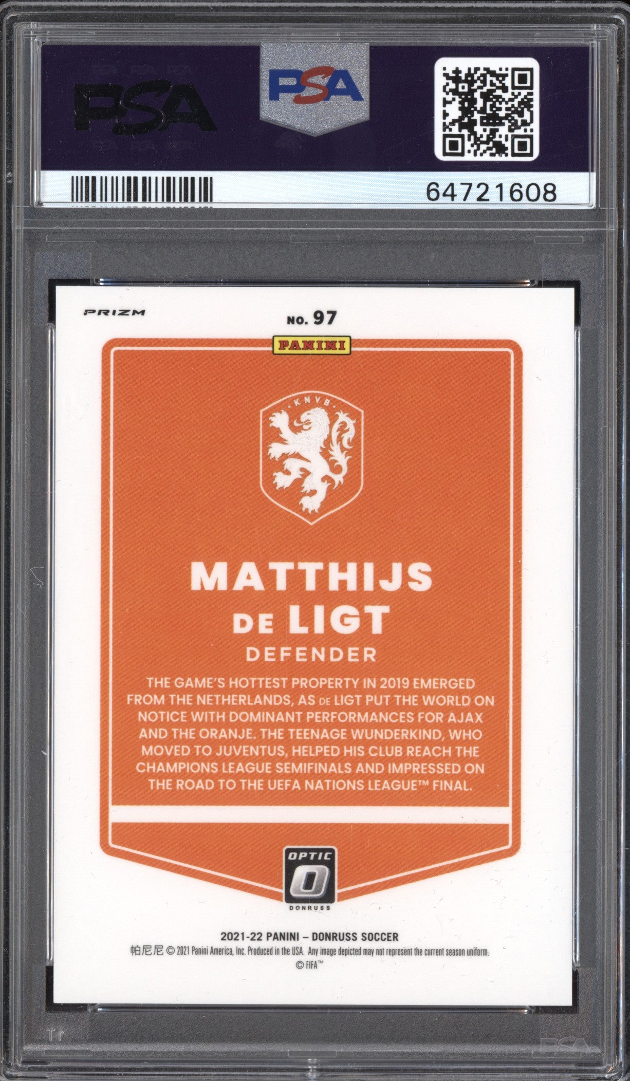 Matthijs de Ligt 2021-22 Panini Donruss Road to Qatar Optic Gold 02/10 PSA 9