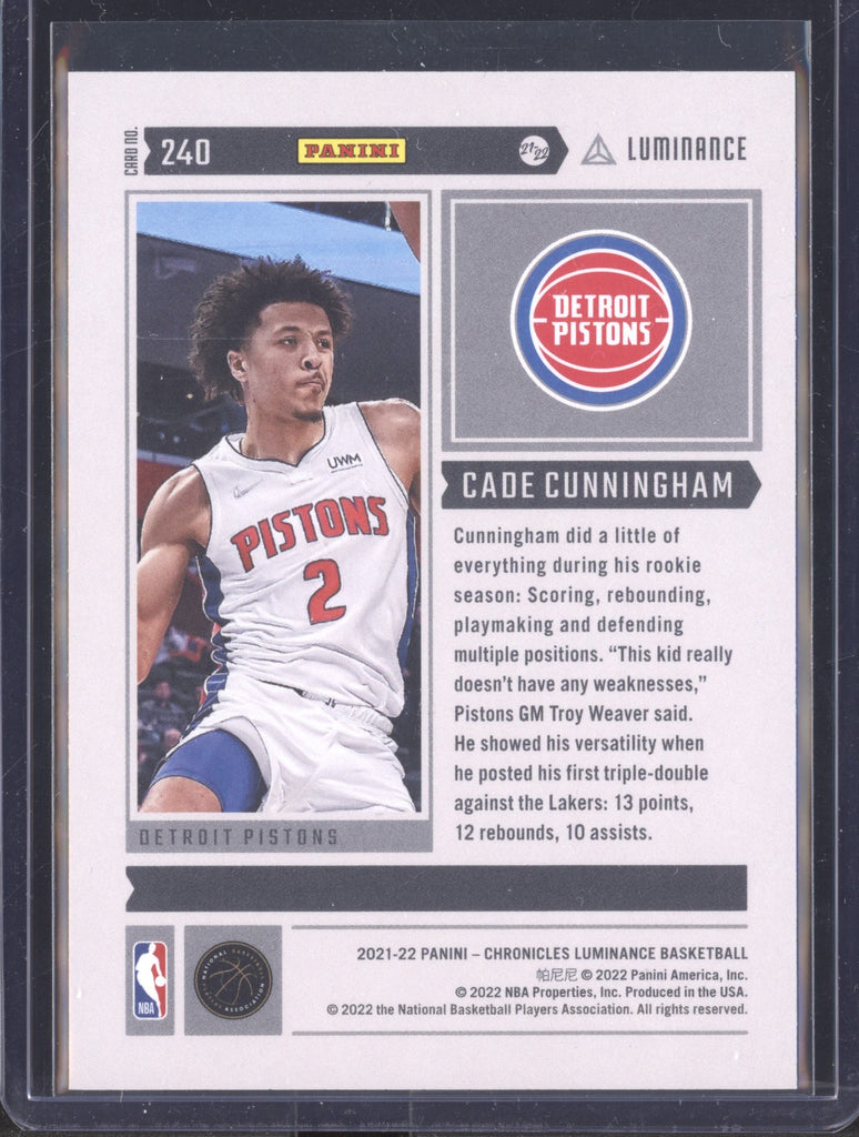 ケイド・カニングハム22 わたっ NBA 2021-22 PANINI CHRONICLES RC CADE CUNNINGHAM