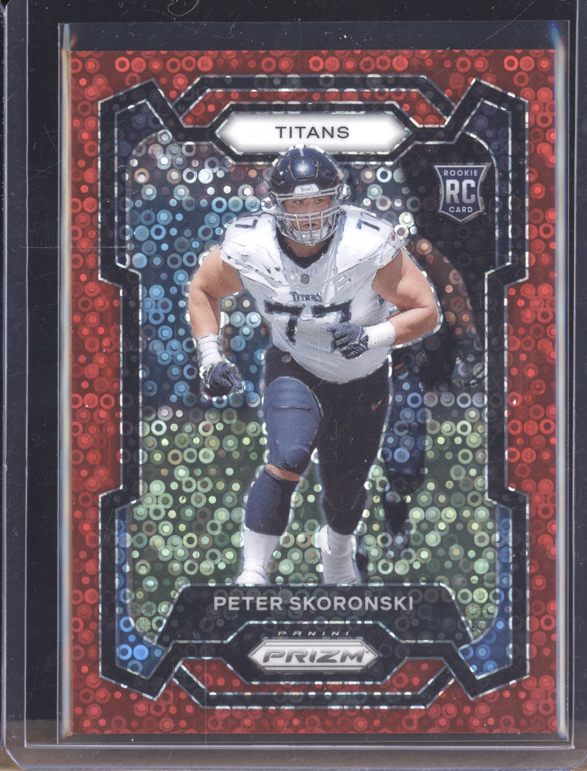 Peter Skoronski 2023 Panini Prizm 395 No Huddle Red RC 56/70