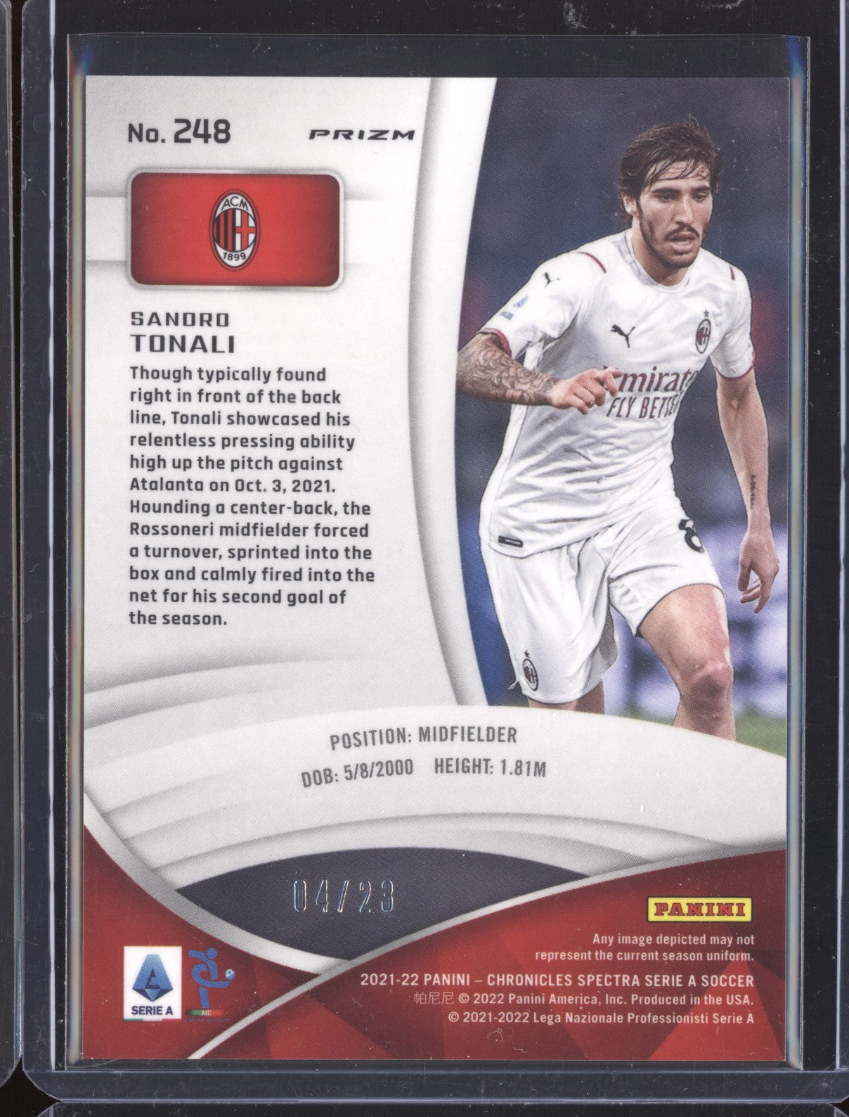 Sandro Tonali 2021-22 Panini Chronicles Soccer Spectra Orange Cracked Ice 4/23