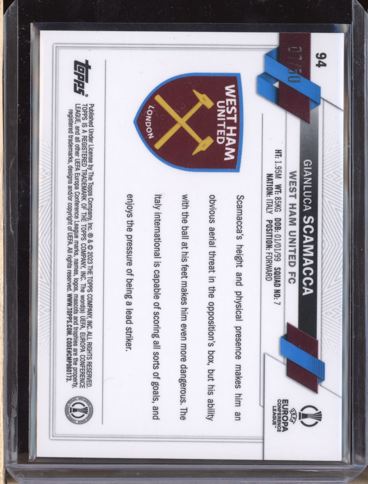 Gianluca Scamacca 2022-23 Topps Chrome UEFA Gold Mini Diamond Jersey Number 7/50