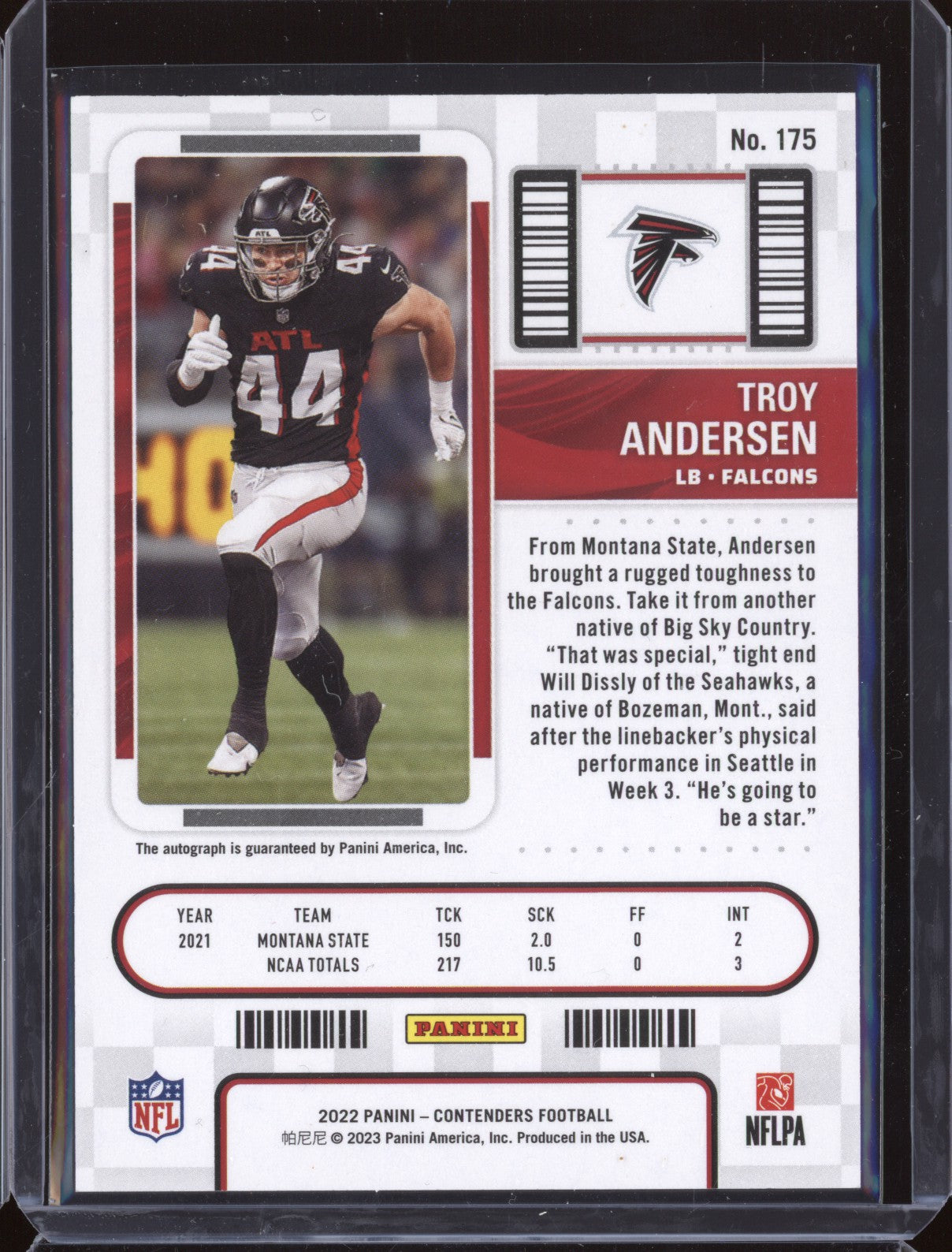 Troy Andersen 2022 Panini Contenders 175 Rookie Ticket Auto RC