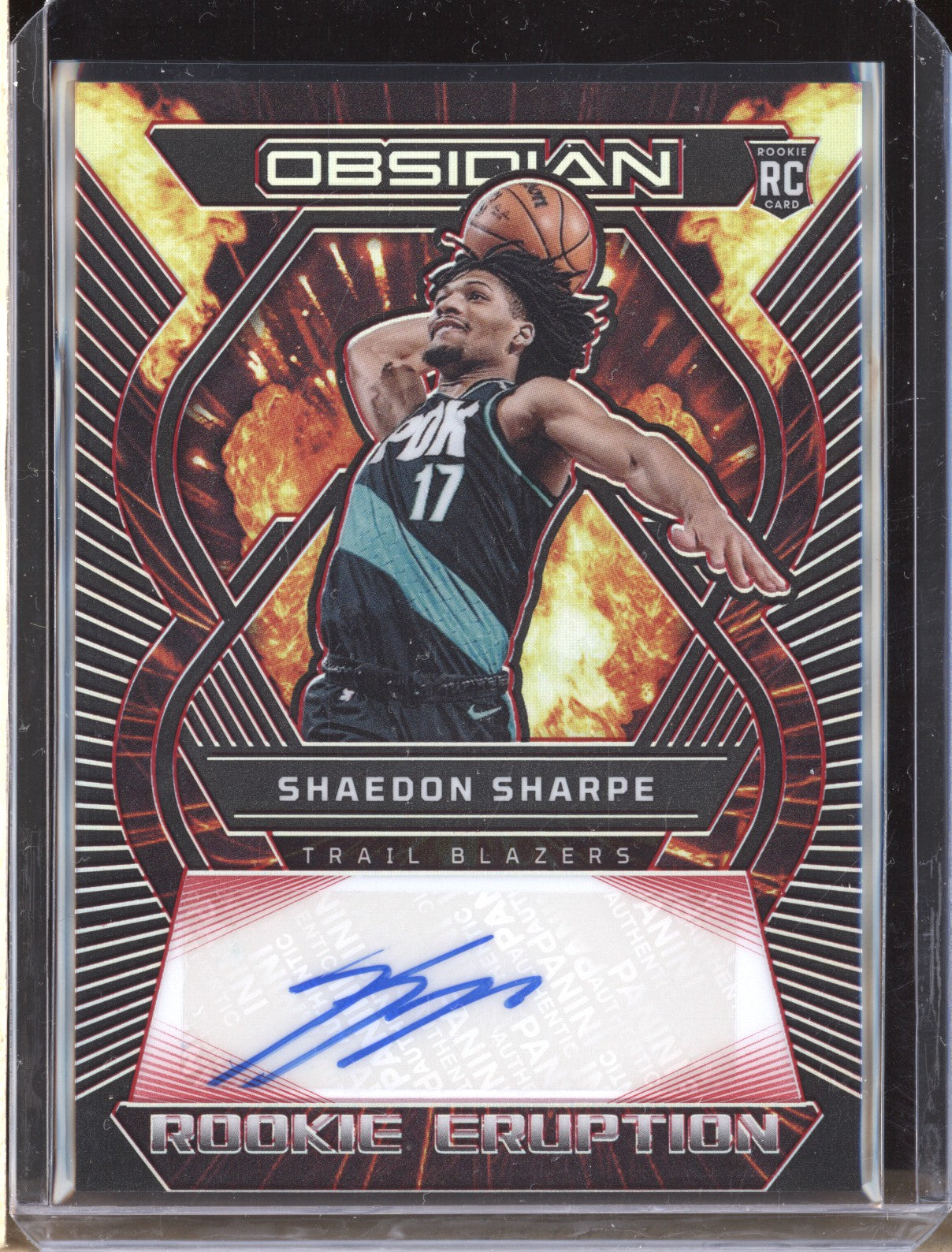Shaedon Sharpe 2022/23 Panini Obsidian RE-SPT Rookie Eruption Auto Red RC 1/5