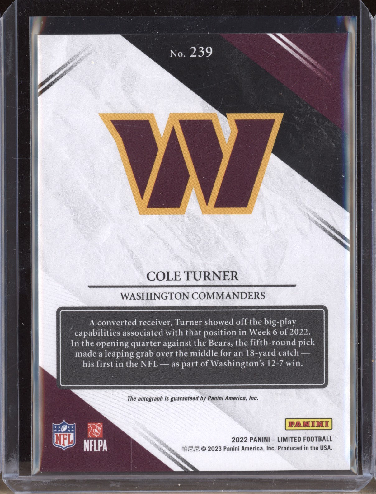 Cole Turner 2022 Panini Limited 239 Rookie Auto Ruby RC 9/25