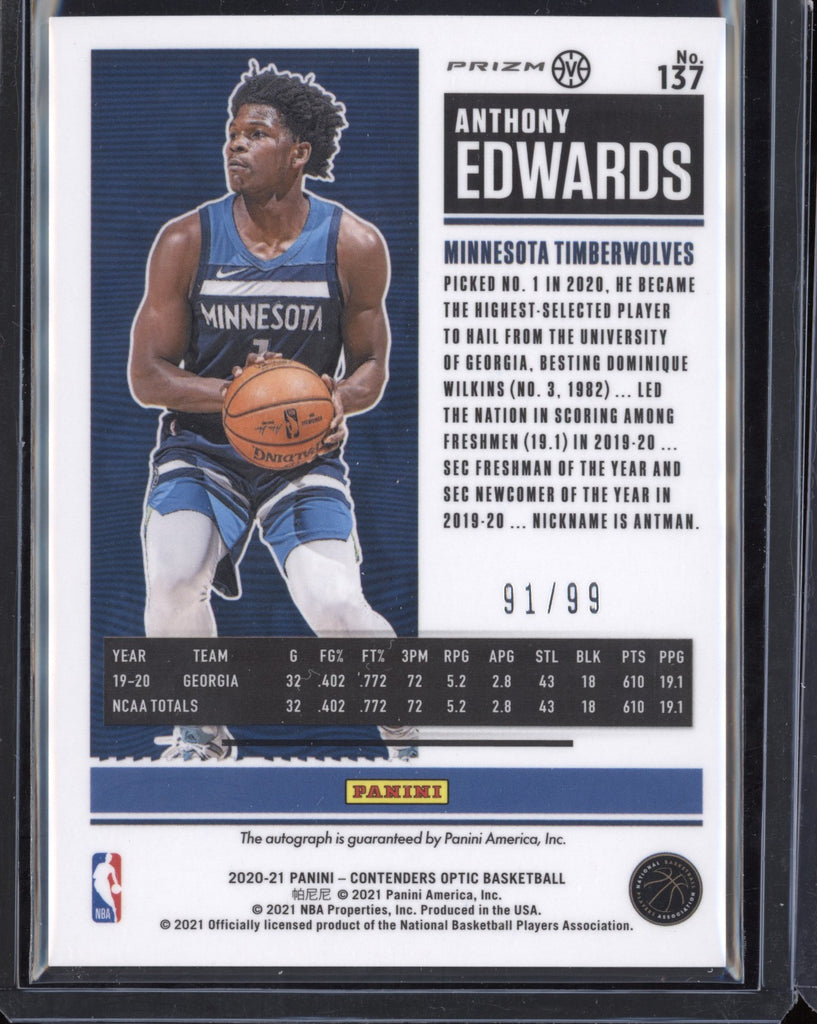 Anthony Edwards 2020-21 Panini Contenders Optic Rookie Ticket Auto Red -  The Hobby