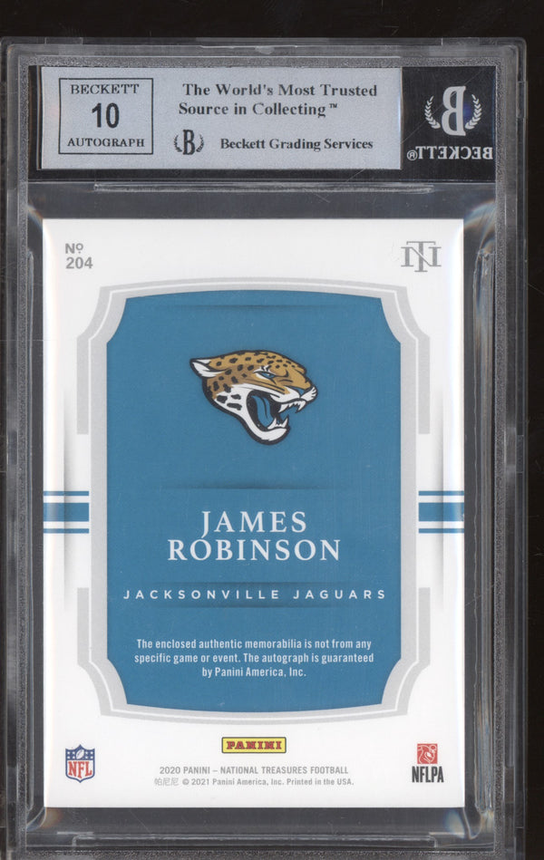 James Robinson 2020 Panini National Treasures 204 Rookie Patch Auto Silver RC 15/25 BGS 9 - 10