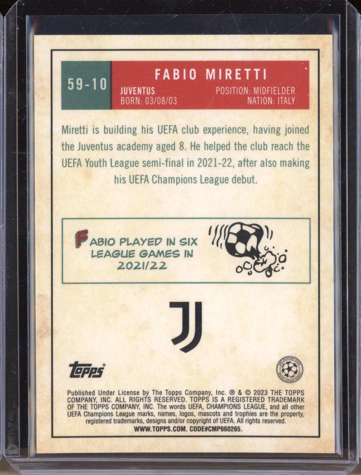 Fabio Miretti 2022-23 Topps Chrome UEFA 59-10 1959 Topps Orange Lava