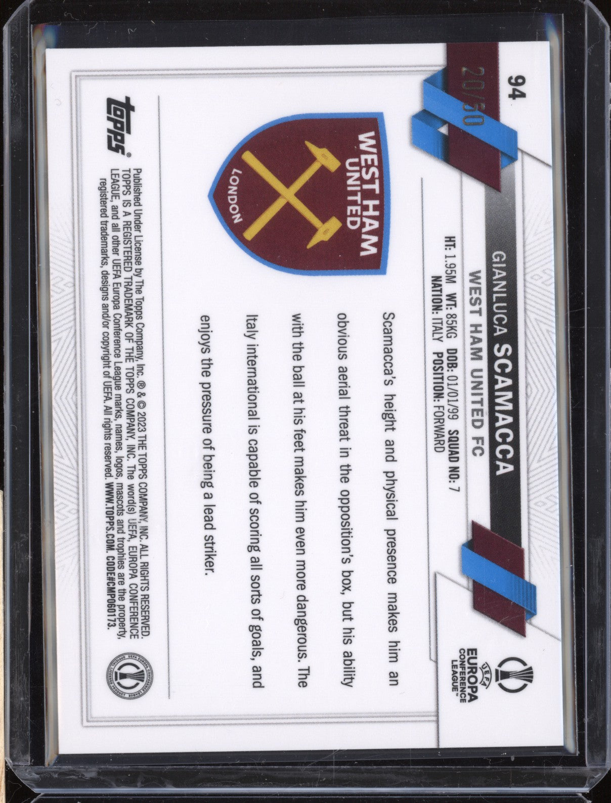 Gianluca Scamacca 2022-23 Topps Chrome UEFA 94 Gold Speckle Refractor 20/50