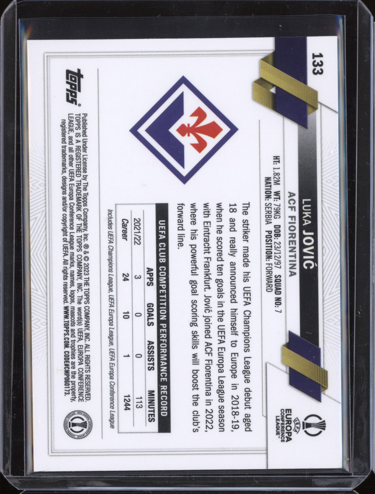 Luka Jovic 2022-23 Topps Chrome UEFA 133 Aqua Lava