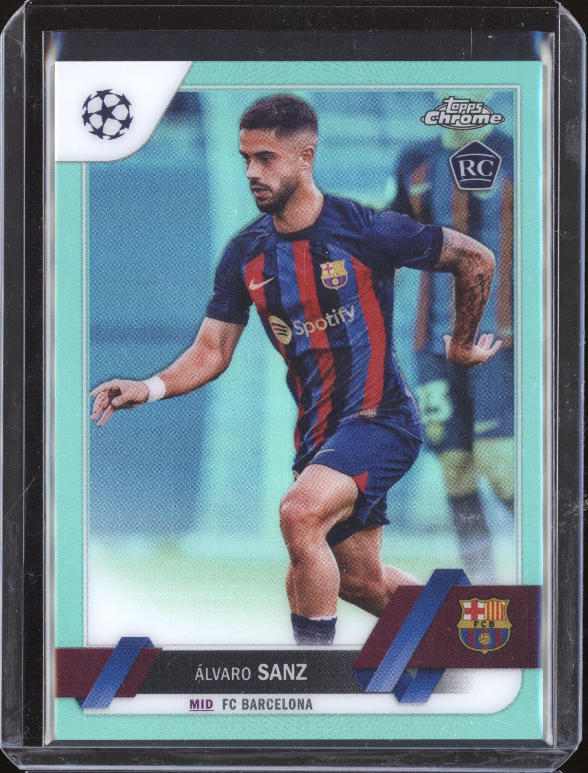 Alvaro Sanz 2022-23 Topps Chrome UEFA 67 Aqua Refractor RC 187/199