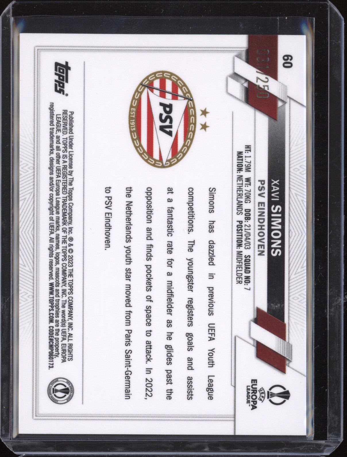 Xavi Simons 2022-23 Topps Chrome UEFA 60 Pink X-Fractor 31/250