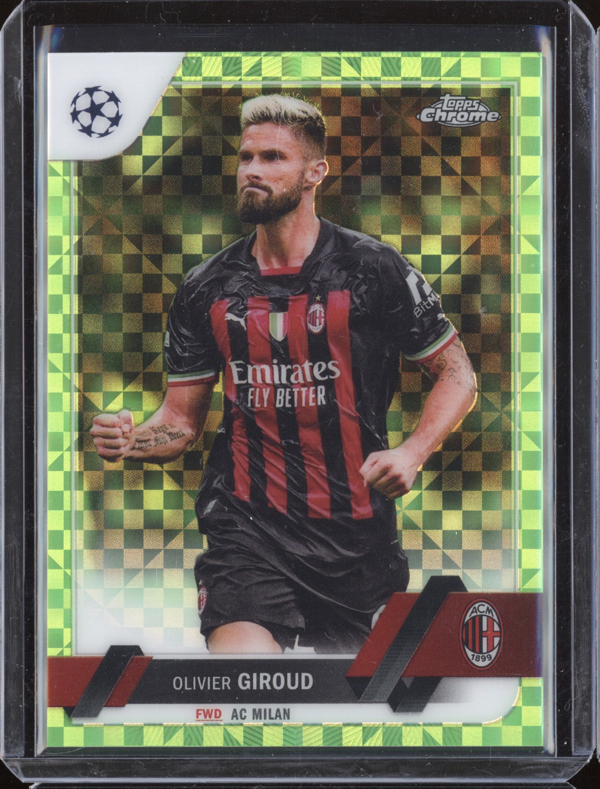 Olivier Giroud 2022-23 Topps Chrome UEFA 79 Neon Green X-Fractor 35/399