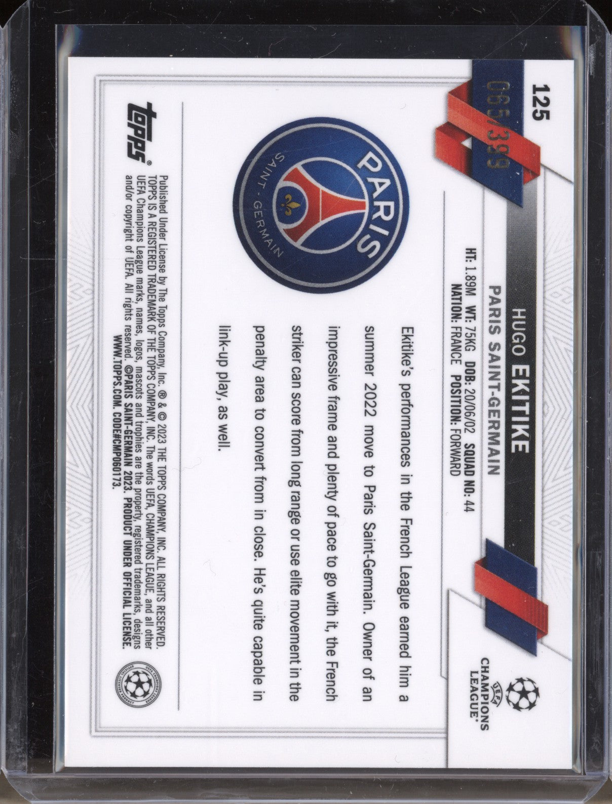 Hugo Ekitike 2022-23 Topps Chrome UEFA 125 Neon Green Shimmer RC 65/399