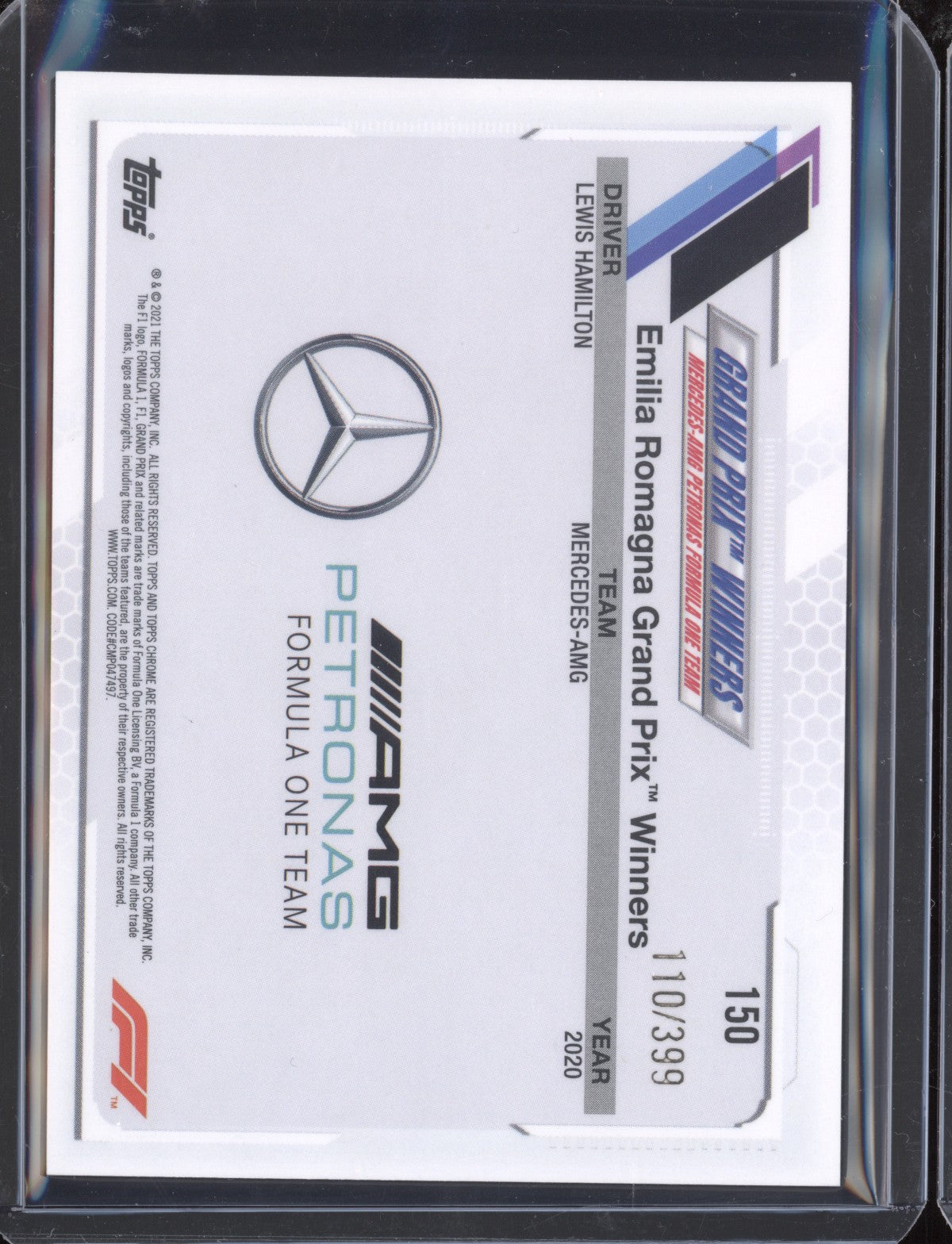 Lewis Hamilton 2021 Topps Chrome Formula One 150 Purple 110/399