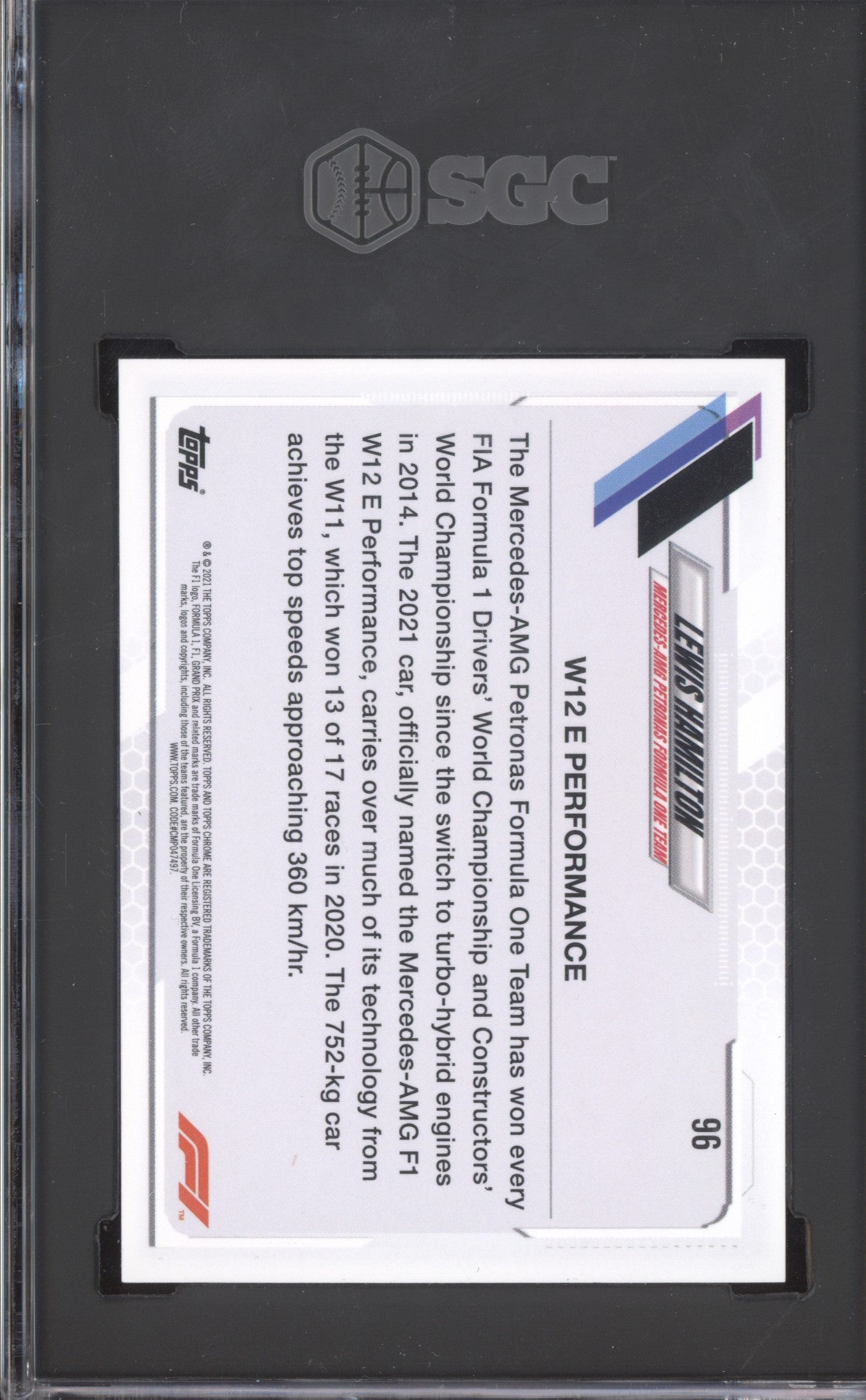 Lewis Hamilton 2021 Topps Chrome Formula 1 96 Orange Red SGC 10