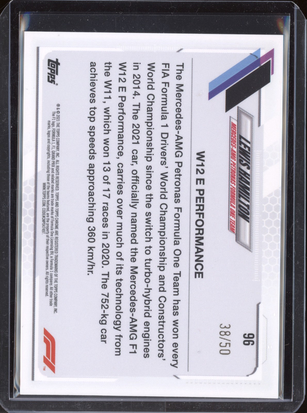 Lewis Hamilton 2021 Topps Chrome Formula One 96 Gold Checker Flag 38/50