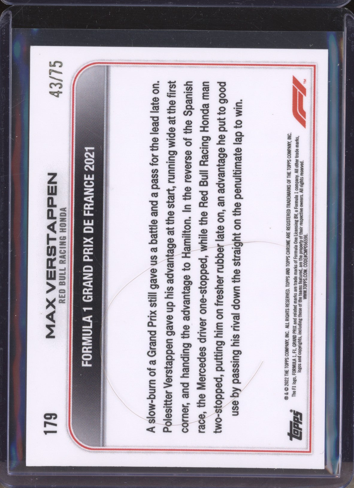 Max Verstappen 2022 Topps Chrome Formula One 179 Pink Refractor 43/75