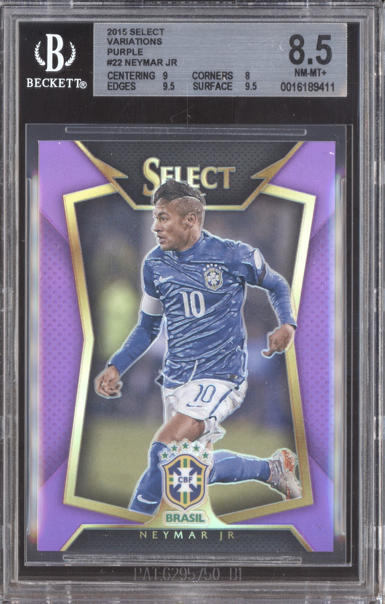 Neymar Jr 2015-16 Panini Select Soccer 22 Variation Purple 14/99 BGS 8.5