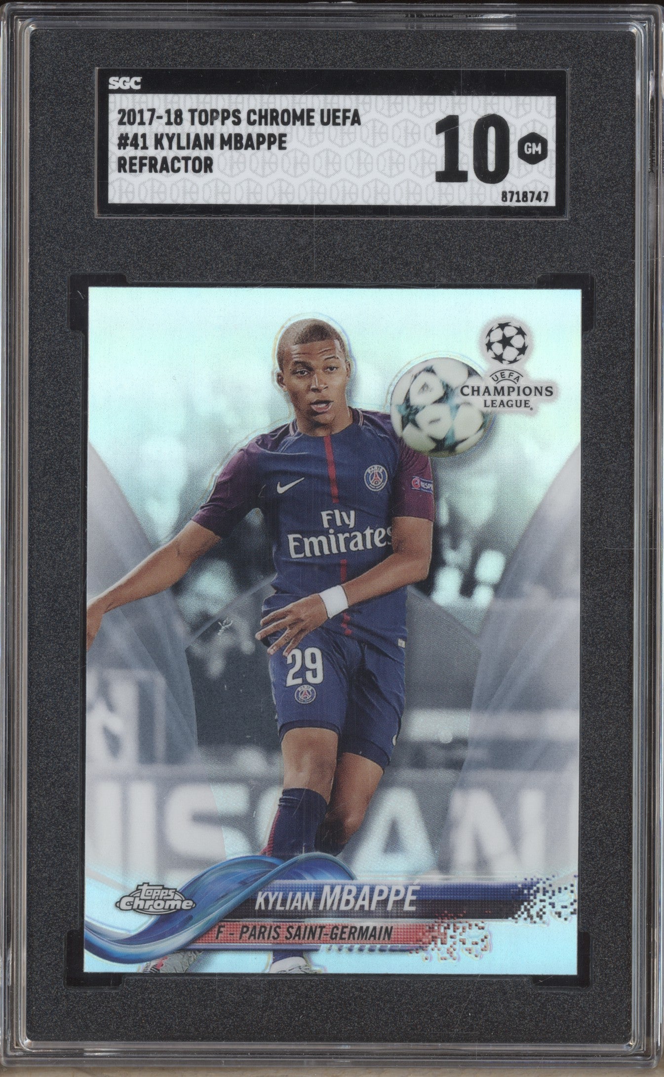 Kylian Mbappe 2017-18 Topps Chrome UEFA 41 Refractor RC SGC 10