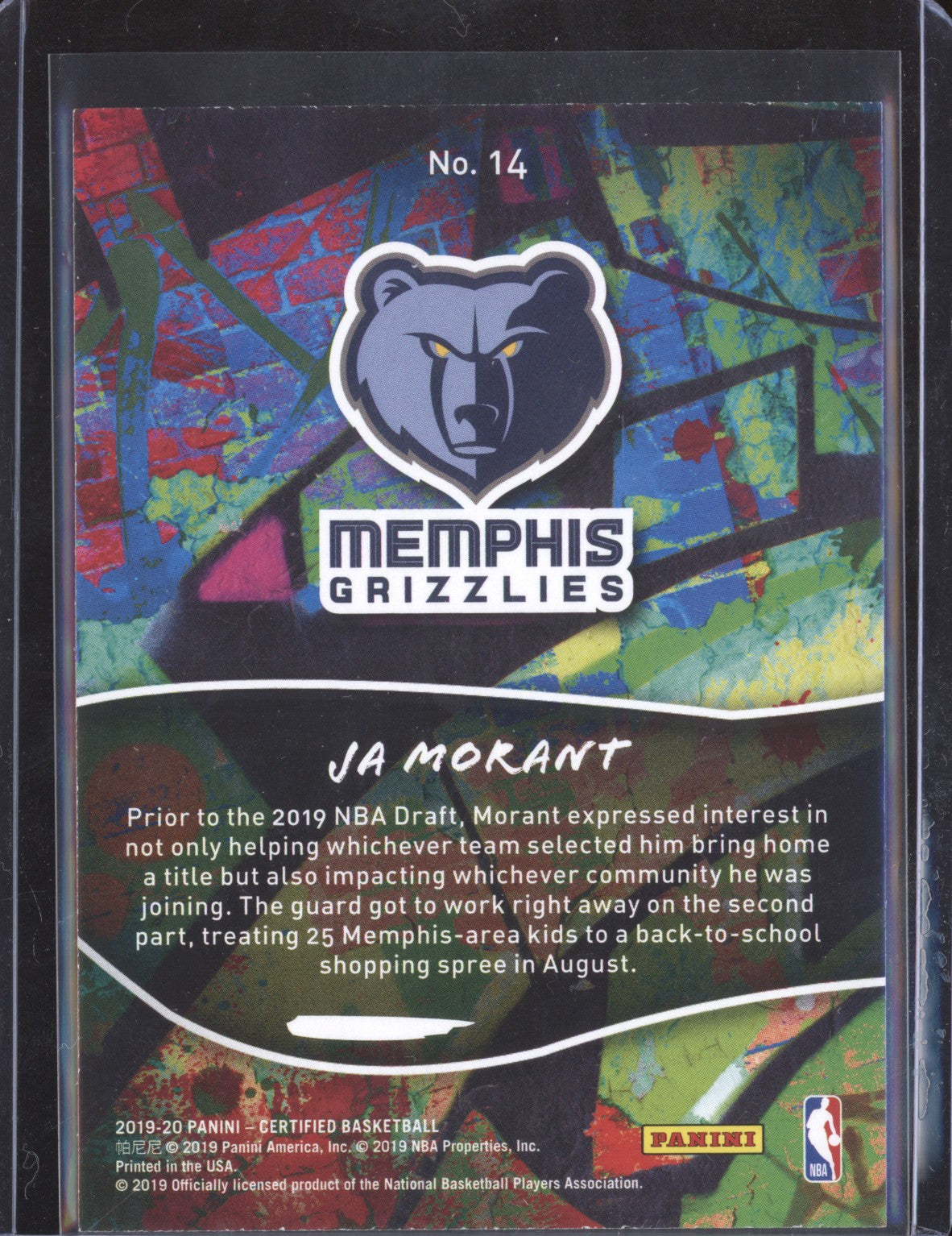 Ja Morant 2019-20 Panini Certified 14 2019 Graffiti RC LPZ