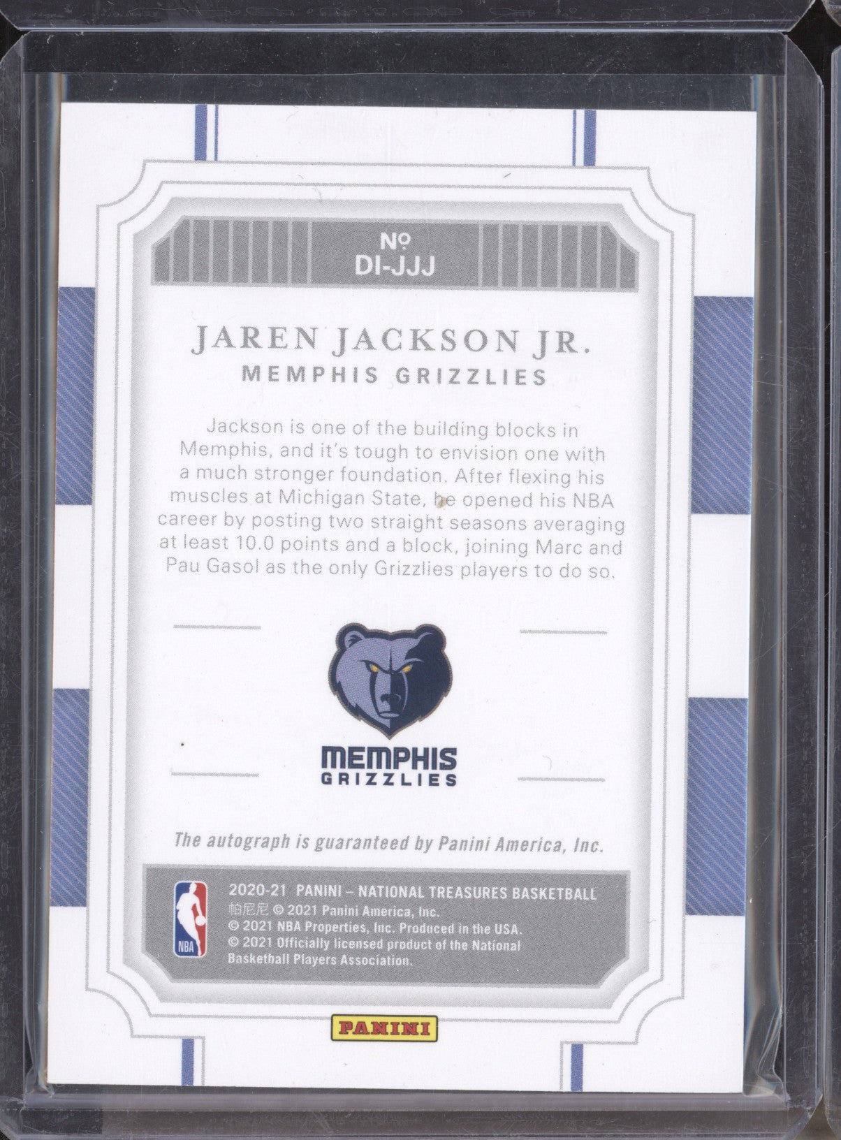 Jaren Jackson Jr 2020-21 Panini National Treasures DI-JJJ Definitive Ink 19/49 LPZ