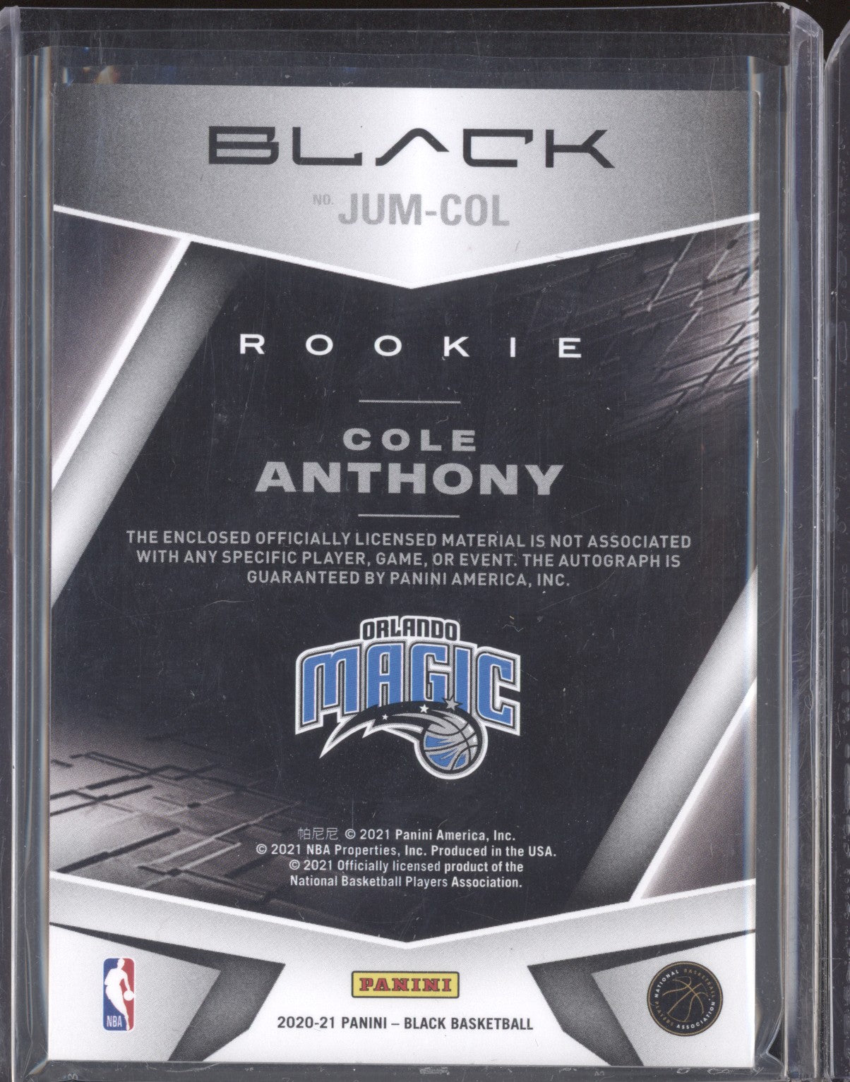 Cole Anthony 2020-21 Panini Black JUM-COL Rookie Jumbo Memorabilia Auto Platinum RC 1/1 LPZ