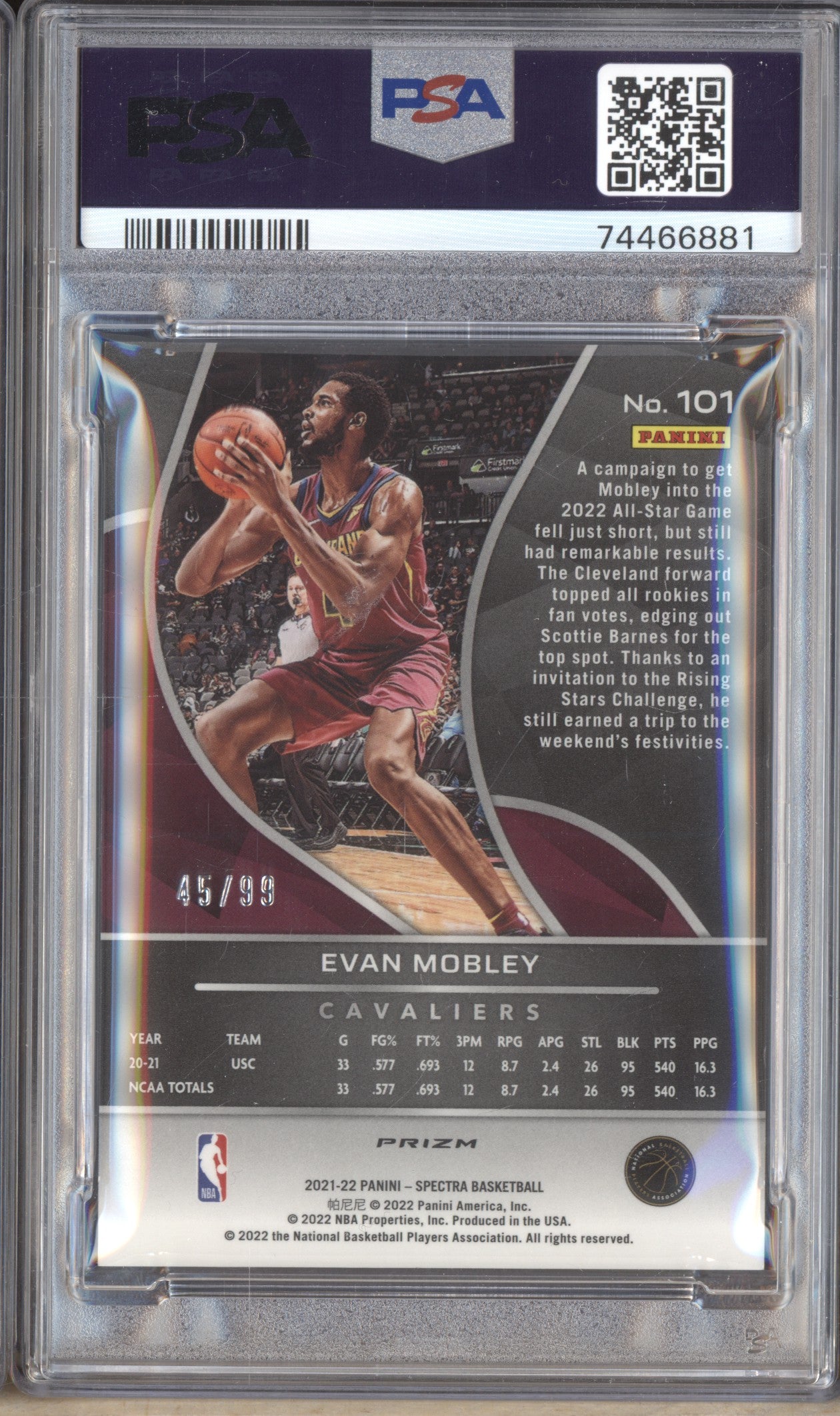 Evan Mobley 21-22 Panini Spectra 101 Celestial RC 45/99 PSA 10 LPZ