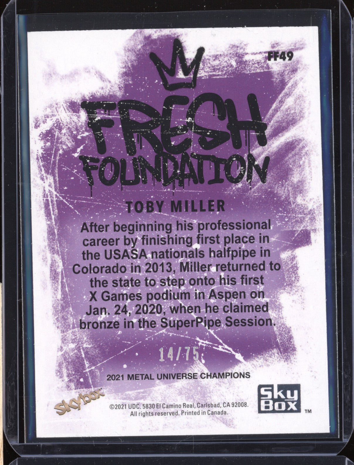Toby Miller 2021 Upper Deck Metal Universe Fresh Foundation Pink PMG /75