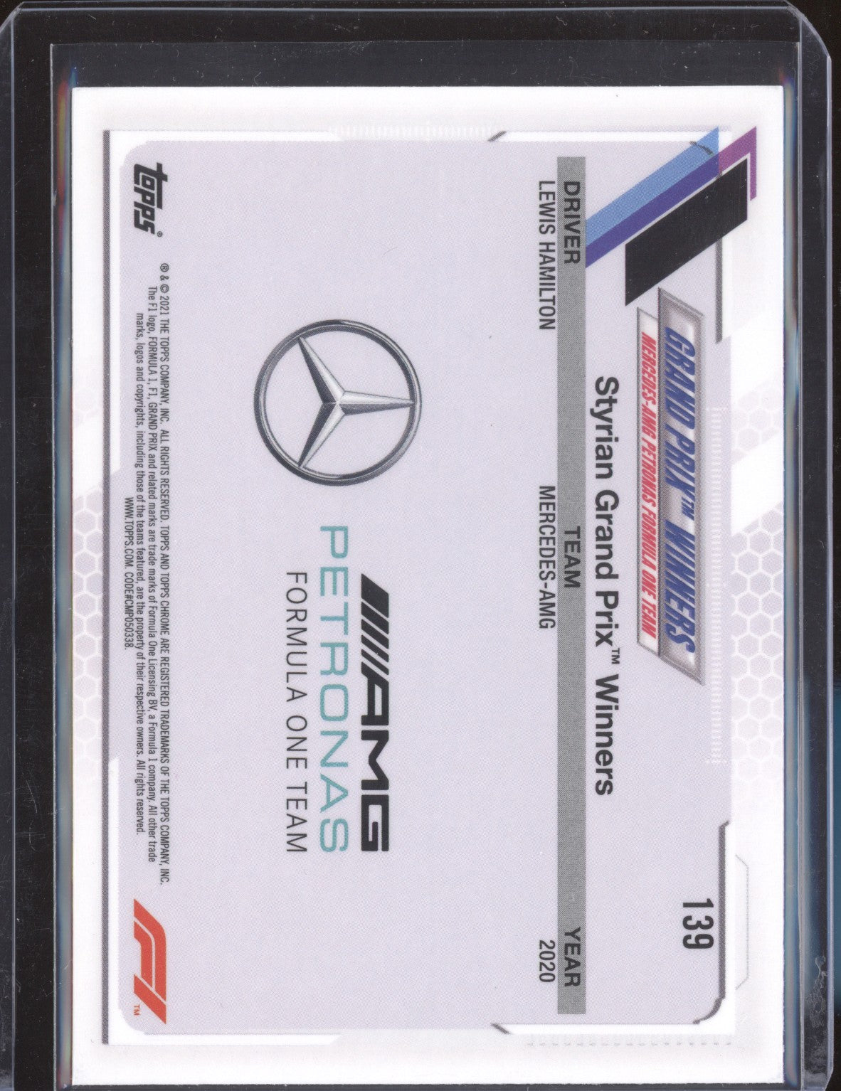 Lewis Hamilton 2021 Topps Chrome Formula One Sapphire 139