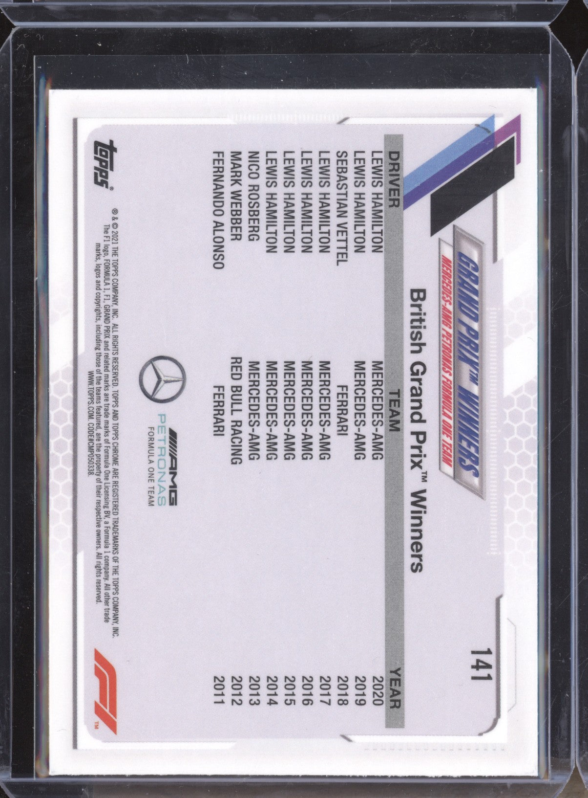Lewis Hamilton 2021 Topps Chrome Formula One Sapphire 141