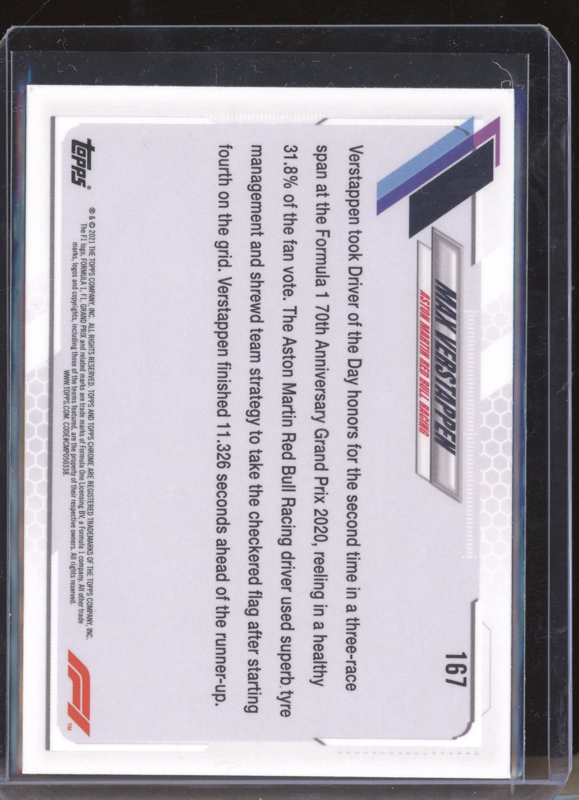 Max Verstappen 2021 Topps Chrome Formula One Sapphire 167