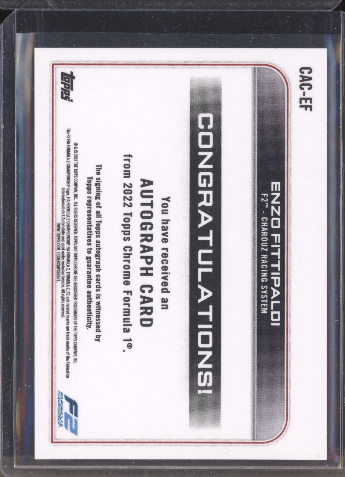 Enzo Fittipaldi 2022 Topps Chrome Formula 1 CAC-EF Auto