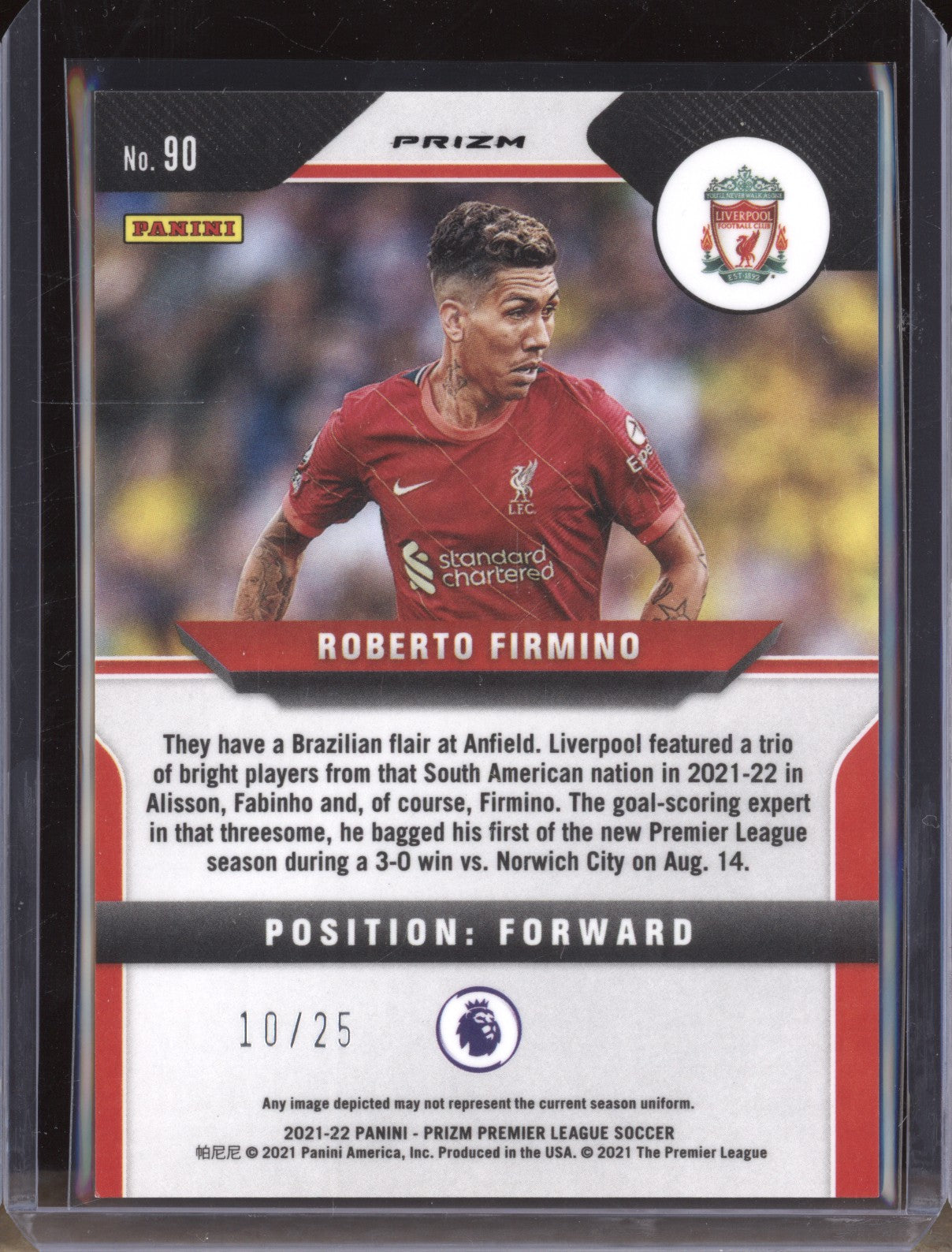 Roberto Firmino 2021-22 Panini Prizm Premier League 90 Breakaway Bronze 10/25