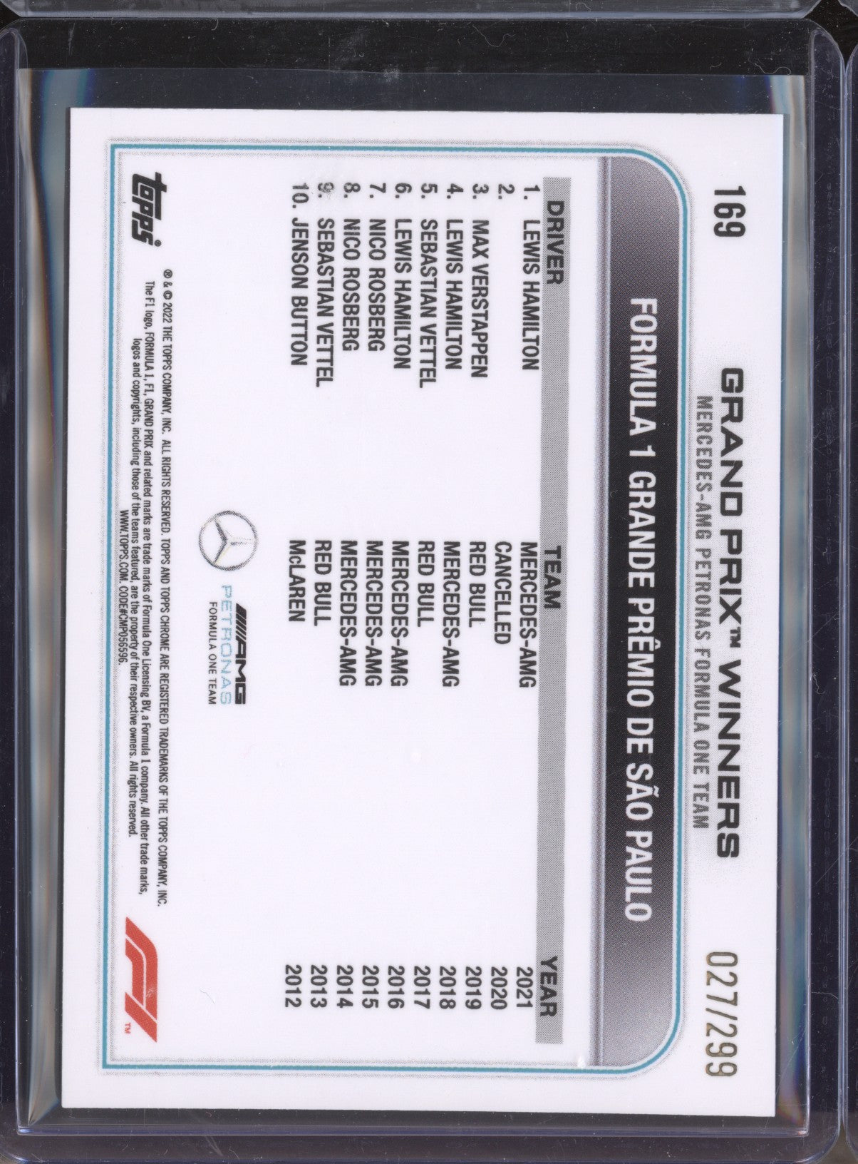 Lewis Hamilton 2022 Topps Chrome Formula 1 169 Mini Diamonds 27/299