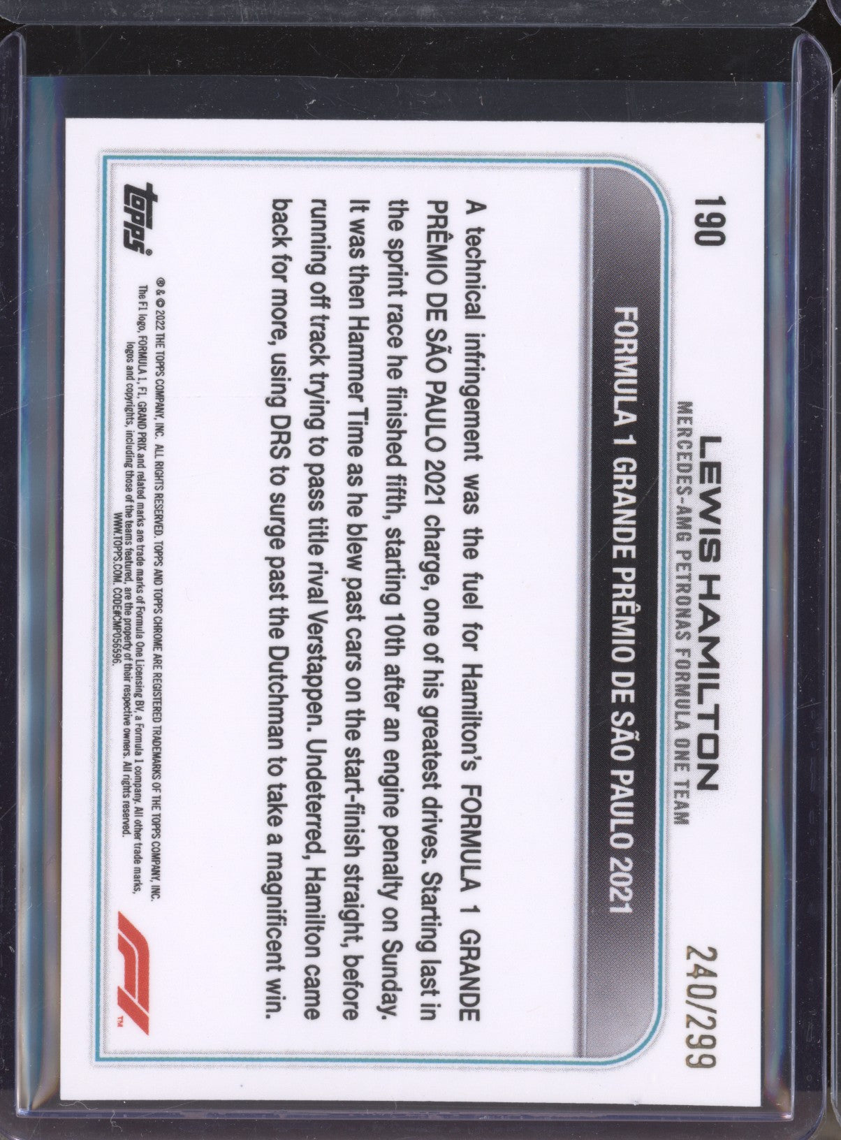 Lewis Hamilton 2022 Topps Chrome Formula 1 190 Mini Diamonds 240/299