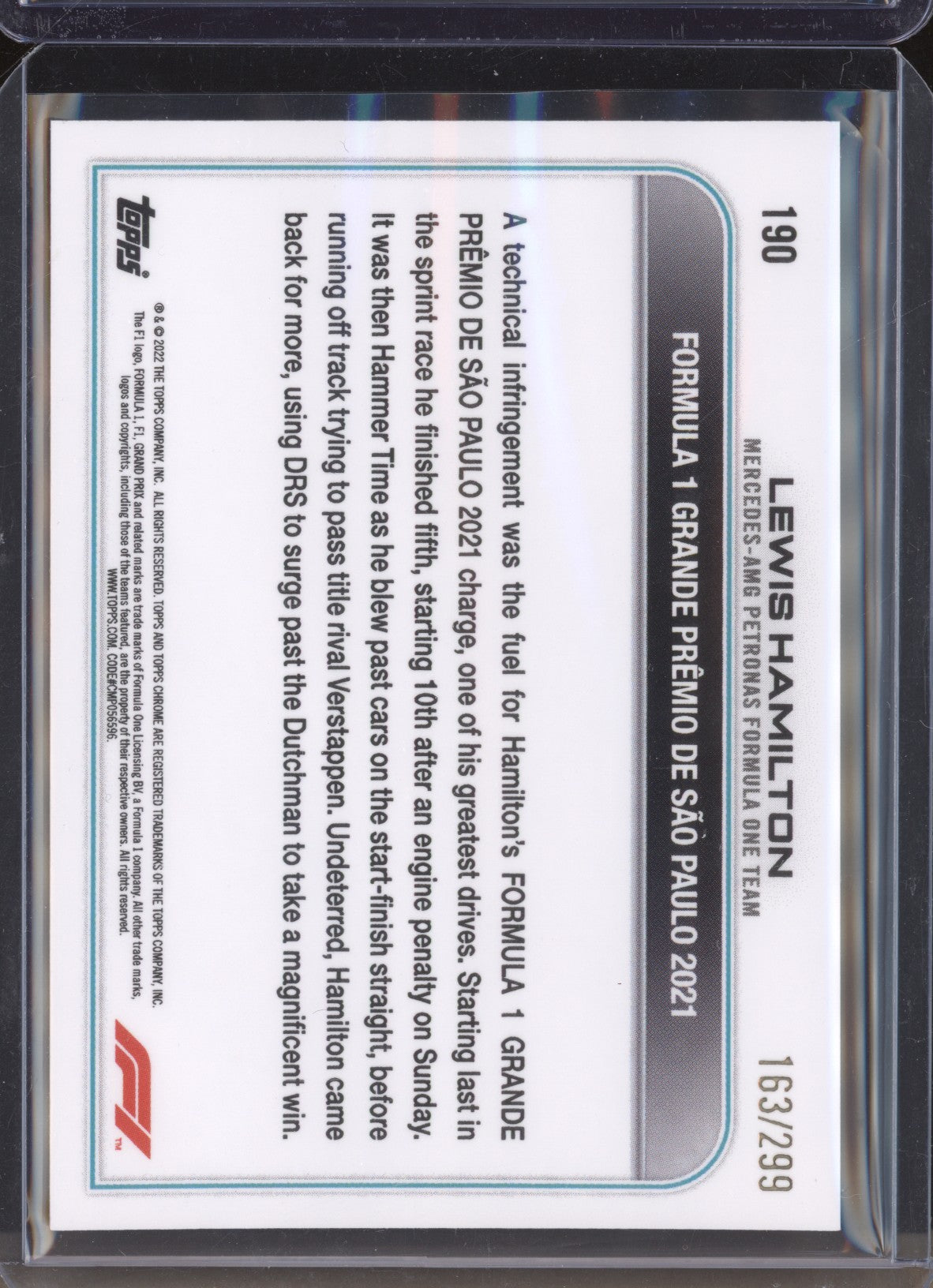 Lewis Hamilton 2022 Topps Chrome Formula 1 190 Mini Diamonds 163/299