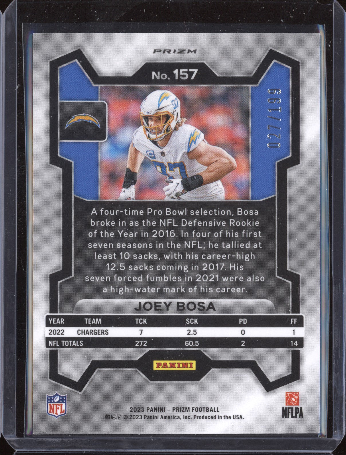 Joey Bosa 2023 Panini Prizm 157 Blue Wave 27/199