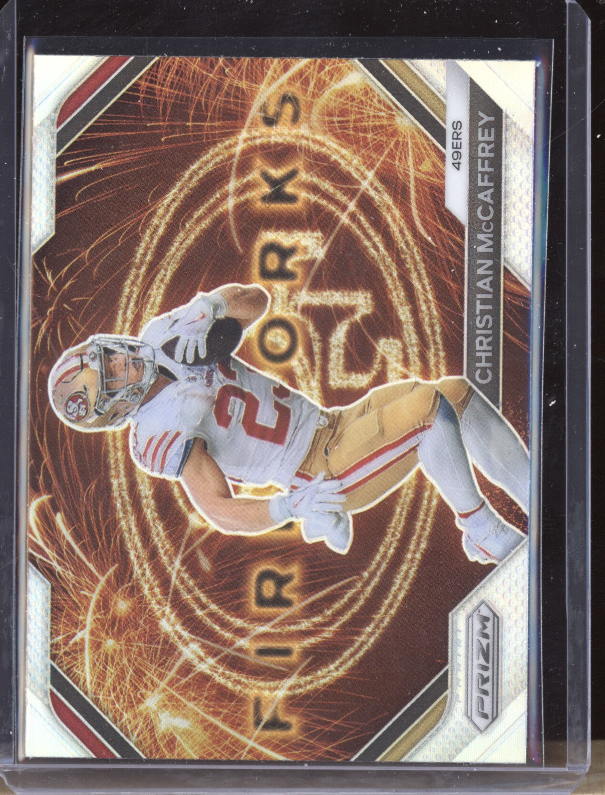 Christian McCaffrey 2023 Panini Prizm F-12 Fireworks Silver