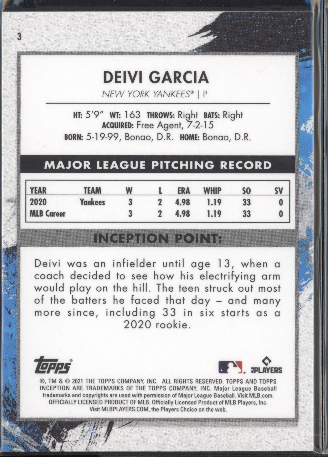 Deivi Garcia 2021 Topps Inception RC
