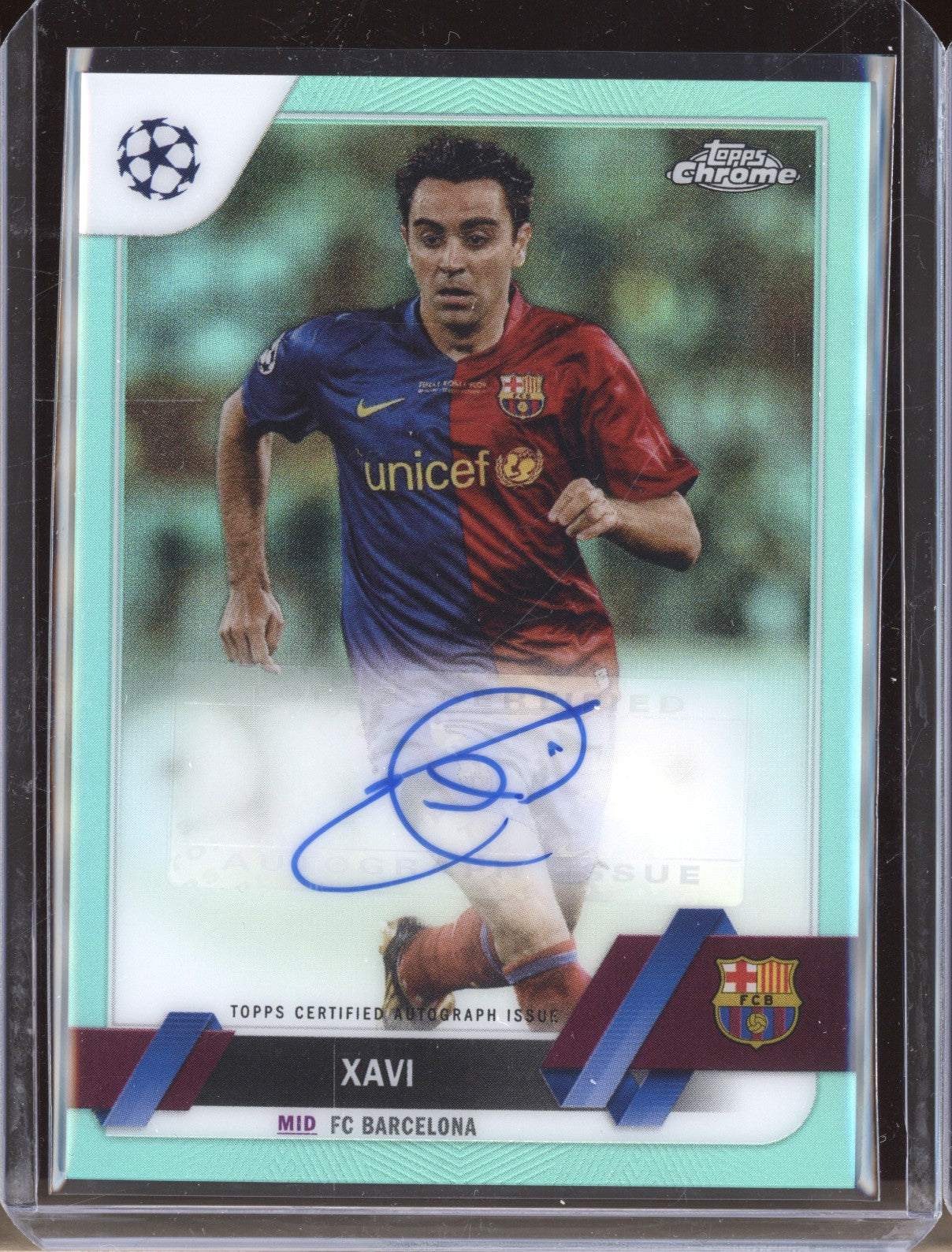 Xavi 2022-23 Topps Chrome UEFA Club CA-X Aqua Auto RC 78/199